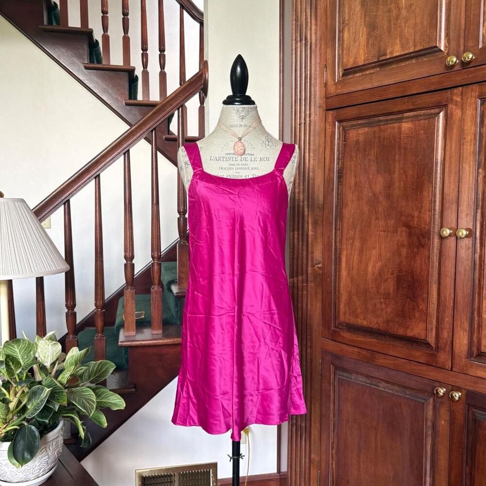 Cabernet Hot Pink Satin Mini Slip Dress Nightgown Lingerie Vintage